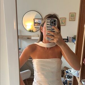 Zara White Strapless Satin-Look Top with Neck Scarf